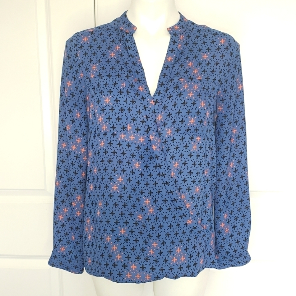 Maeve Blue Starburst Print Wrap Front Long Sleeve Blouse 4